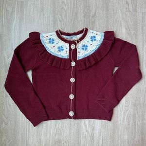 Hill House Home Desk Sweater Cardigan Burgundy Cream Embroidery